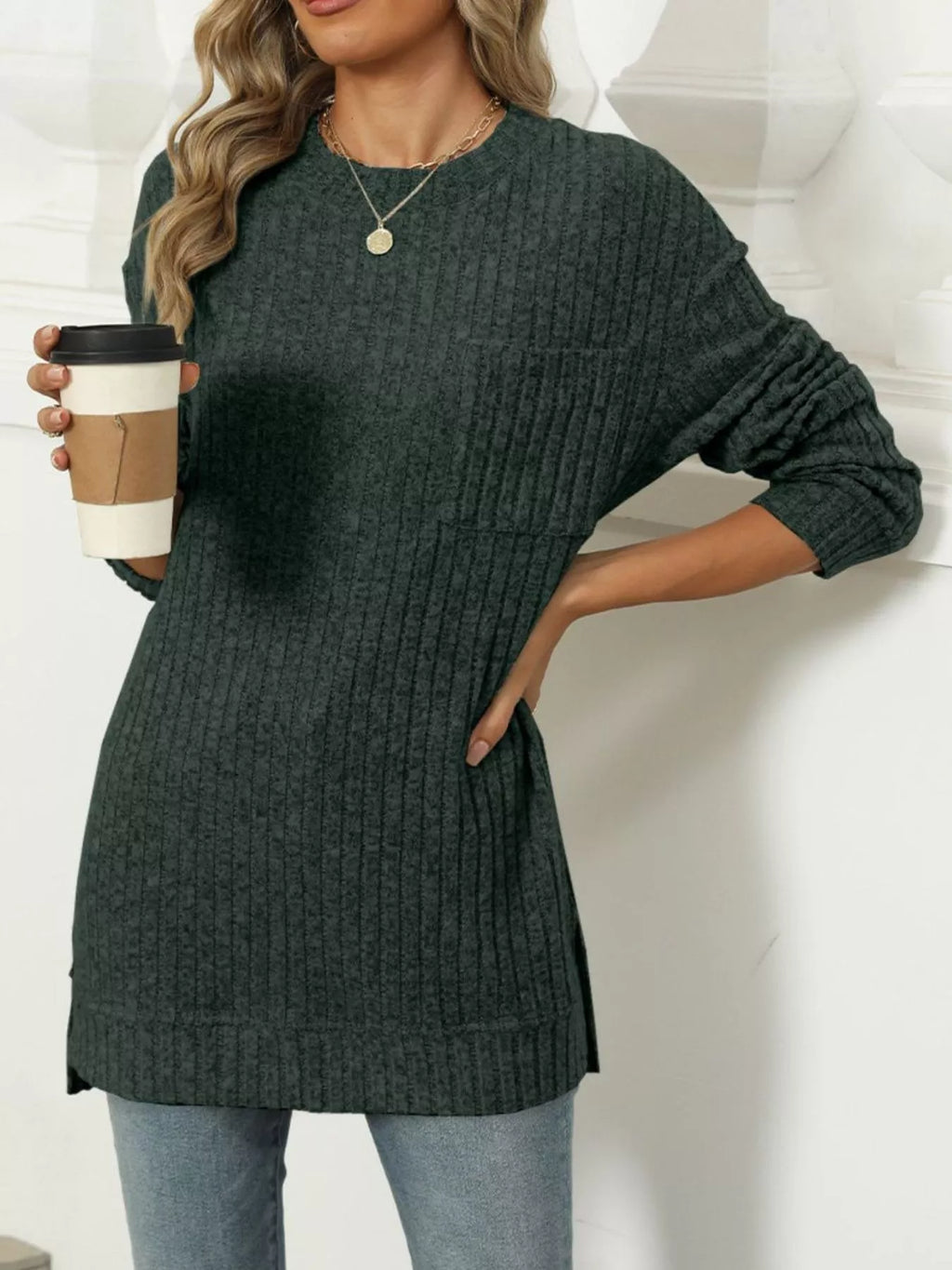 Ribbed Knit Round Neck Sweater 720015f1-7665-4bcb-996f-c42cc243bdce-Max-Origin