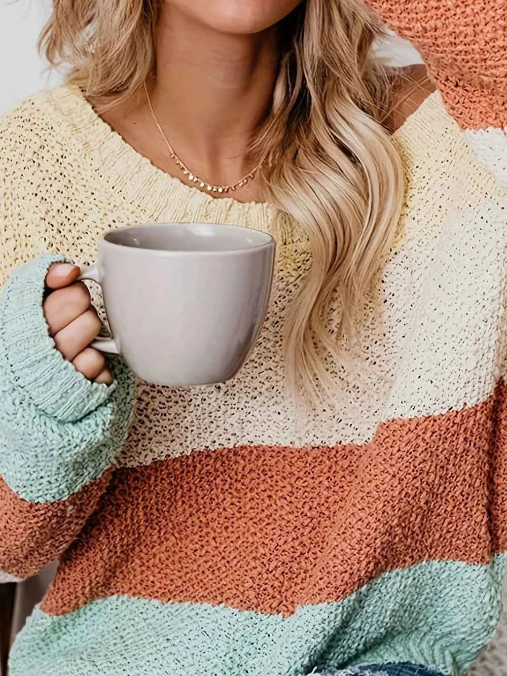 Color Block Round Neck Long Sleeve Sweater 721e10aa-d16f-4127-9d33-889d7e60c8ad-Max