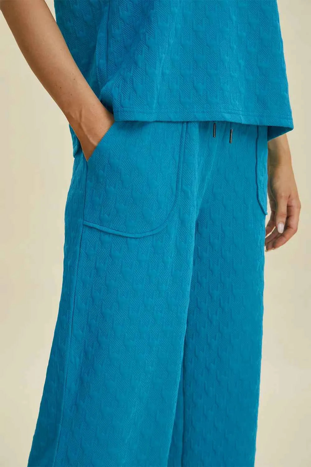 Double Take Full Size Texture Drawstring Short Sleeve Hoodie and Pocketed Pants Set 72275b8a-aa9a-4155-9223-84c6def4f092-Max