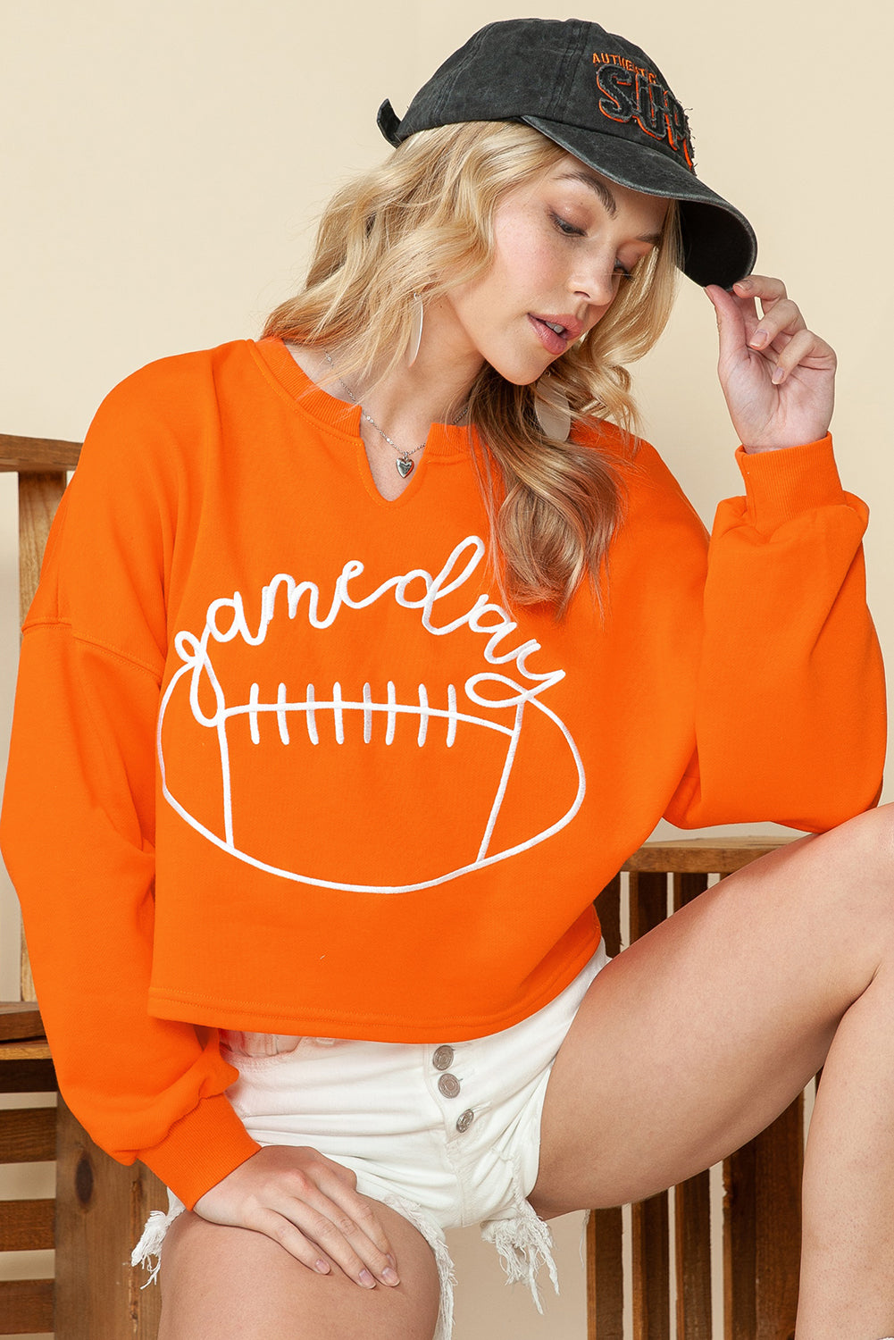 Orange Game Day Lettering Rugby Notched Neck Cropped Sweatshirt 7231343818c2dd0f
