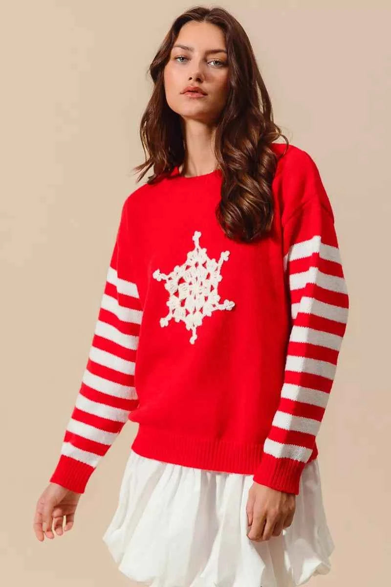 SO ME Christmas Snowflake Crochet Embellished Sweater 72372b53fe2847e08c62a16578c908d1-Max-Origin