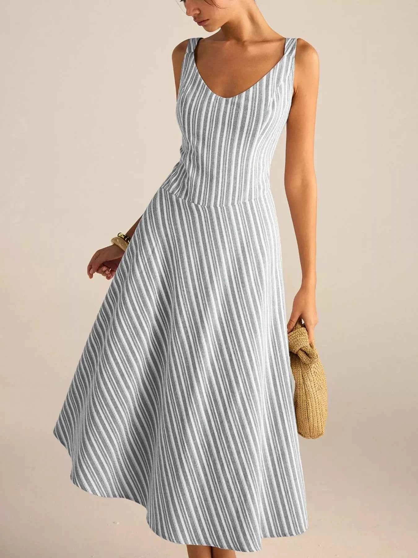 Full Size Striped Sleeveless Midi Dress Plus Size Dark Gray 723a1313-8ccc-4e7b-8817-27405700fa5d-Max-Origin
