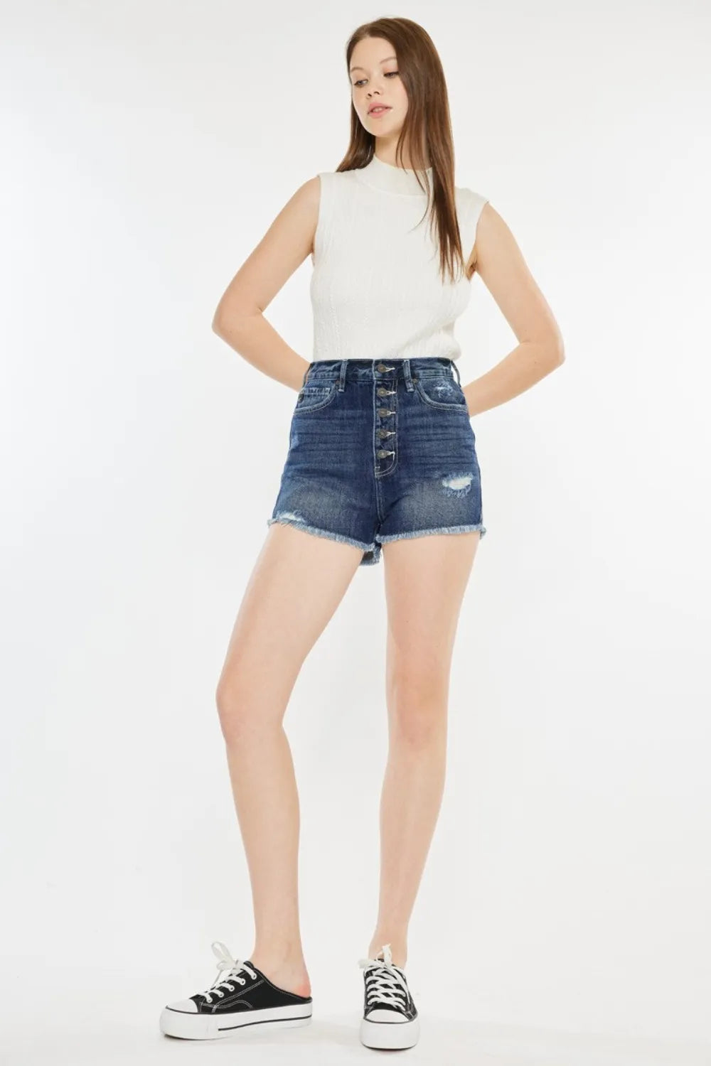 Kancan Raw Hem Button Fly Denim Shorts Dark 723cf271-2876-462e-a240-651583ed4957-Max