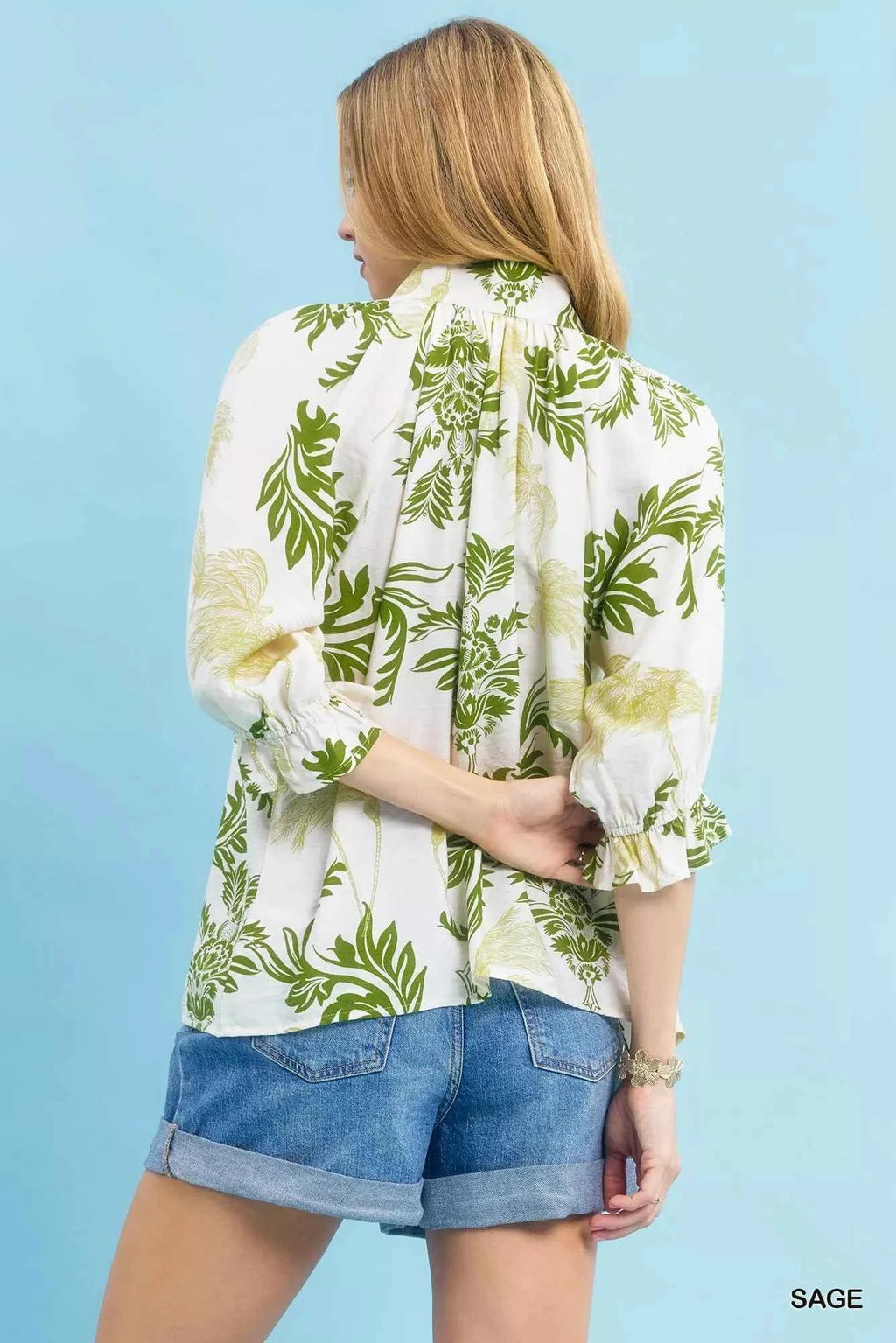 Umgee Leafy Damask Print Blouse with Contrast Scalloped Trim Detail 7261f3ad-2dac-4bcf-b7cc-6a2cf0aa79cb-Max-Origin