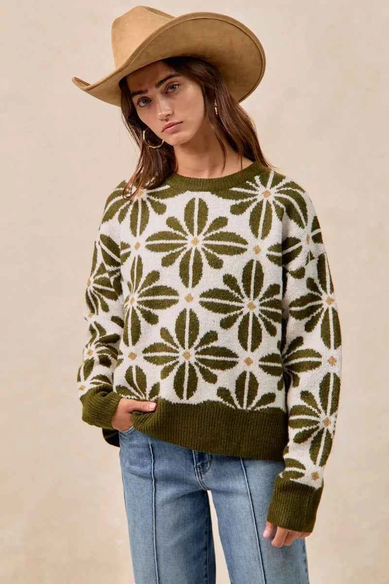 BiBi Flower Pattern Long Sleeve Sweater 726b4eb7e69e4a63bbf6384f1ca1290b-Max-Origin