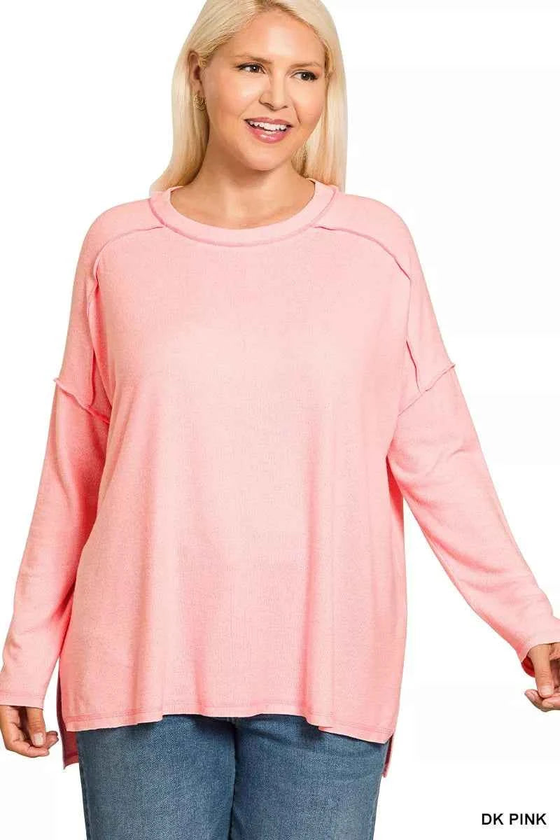 Zenana Full Size Melange Hacci Exposed Seam Hi-low Tee Plus Size DK PINK 7292dc66-3250-4a6c-b154-6e3a1588b56c-Max-Origin