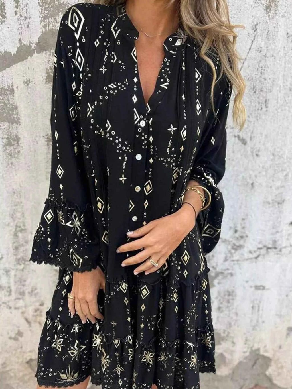 Full Size Printed Notched Flare Sleeve Dress Plus Size 72a687f17ff040a29709783927e5326f-Max-Origin