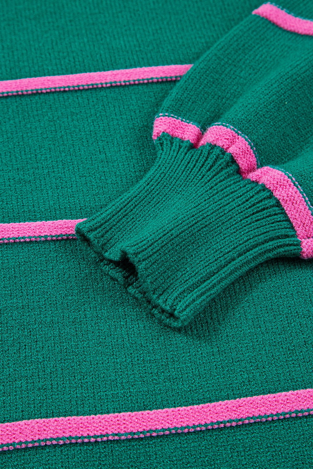 Green Striped Half Button Drop Shoulder Oversized Sweater 72c676359452c00f