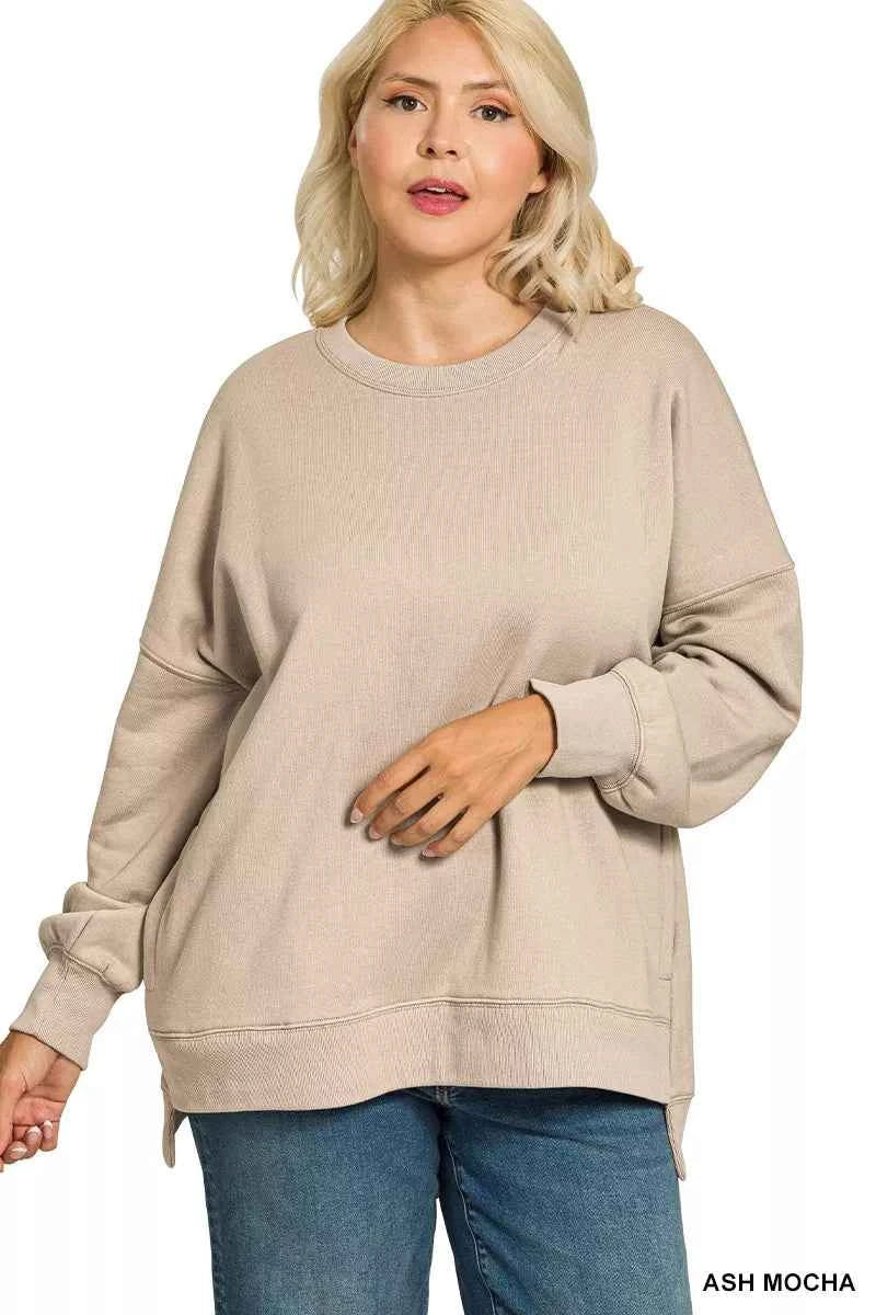 Zenana Full Size Fleece Hi-low Boyfriend Sweatshirts with Pockets Plus Size 72dc7dc9-6dce-43c5-bbd6-cbd2e770333e-Max-Origin