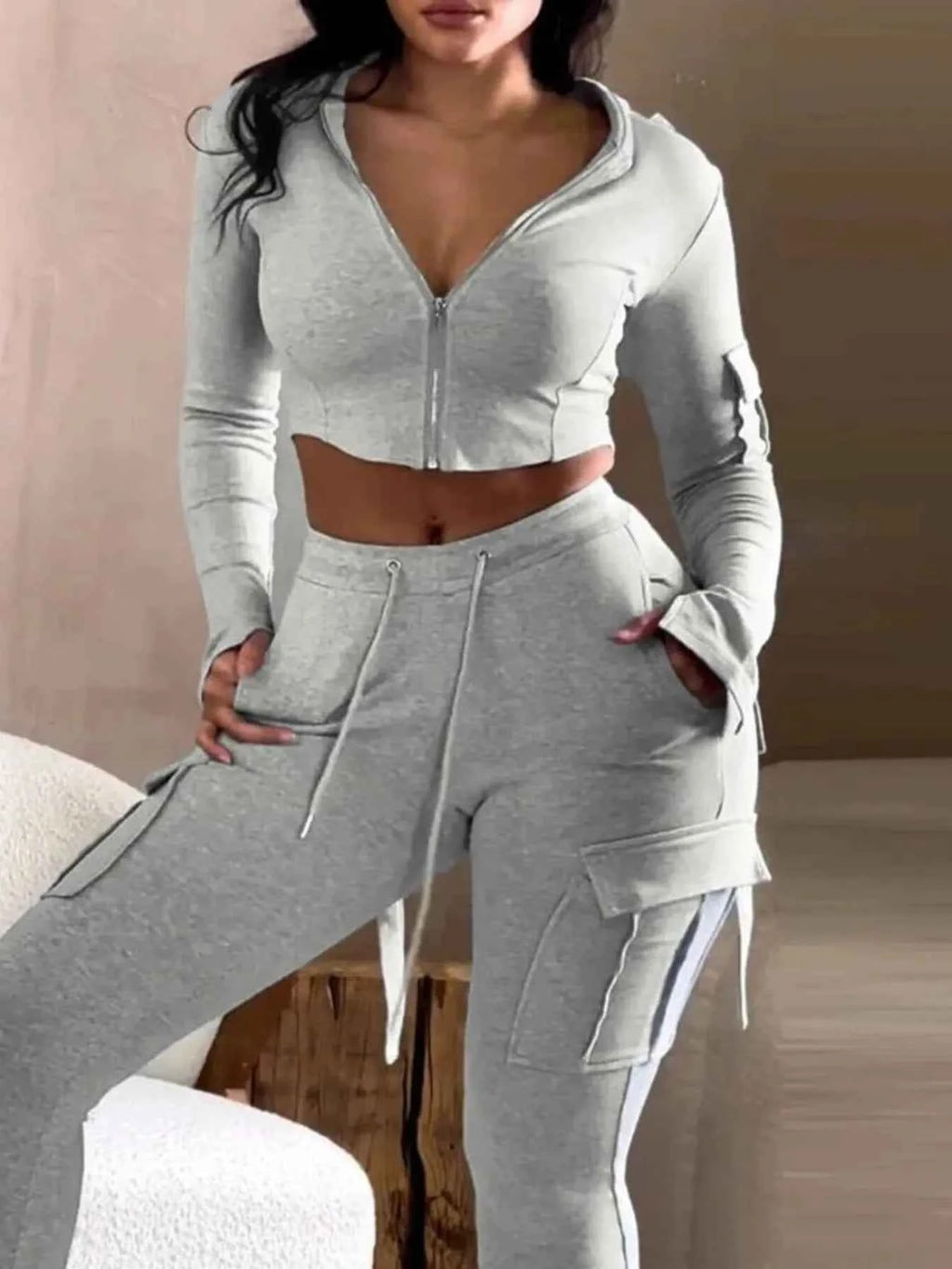 Full Size Zip Up Long Sleeve Hooded Top and Cargo Pants Set Plus Size 730b2933ecea45dc95c4e1f0df328d10-Max-Origin
