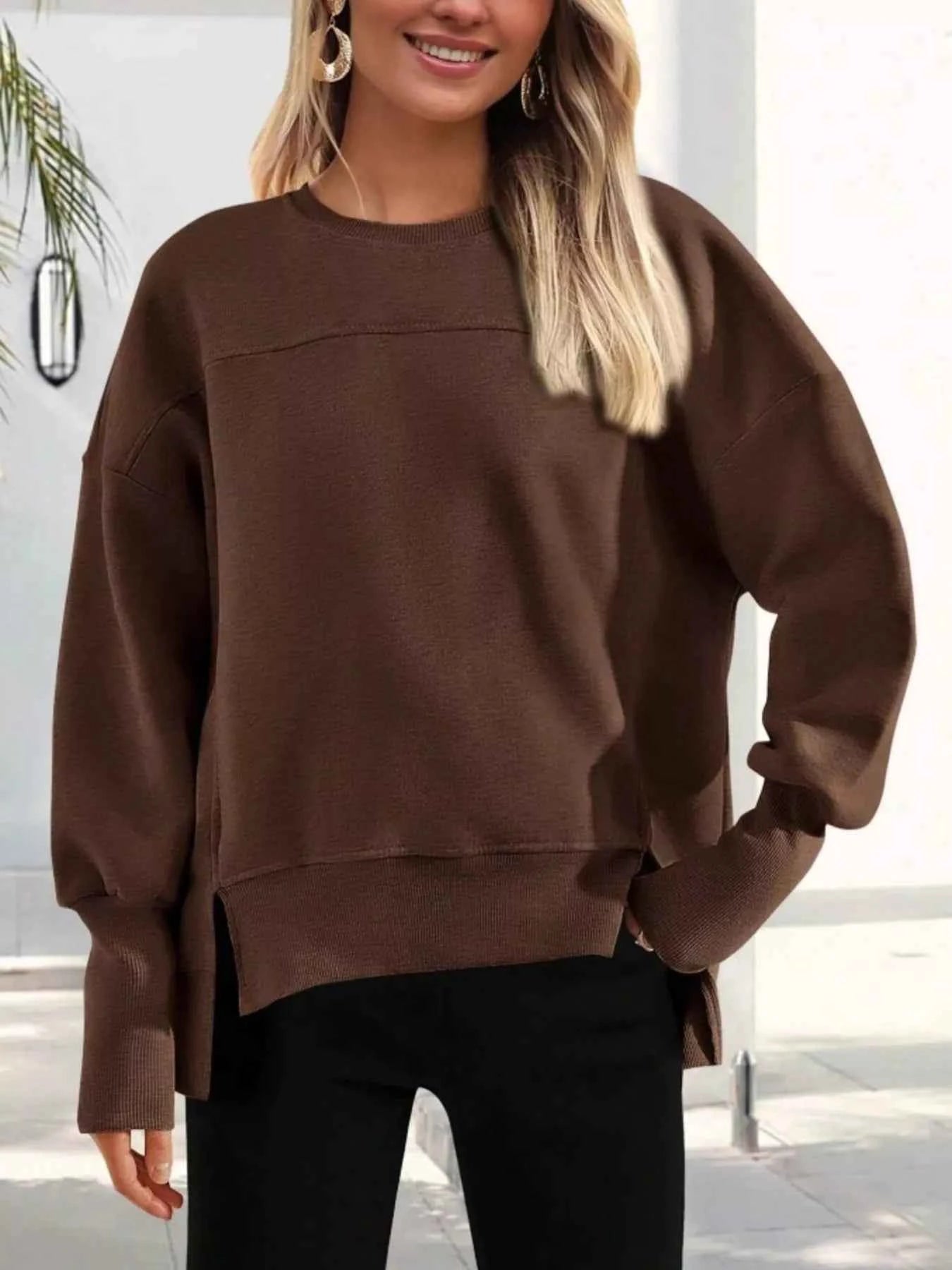 Slit Round Neck Dropped Shoulder Sweatshirt 7322953dd2194e46942fe9af506f7cf8-Max-Origin