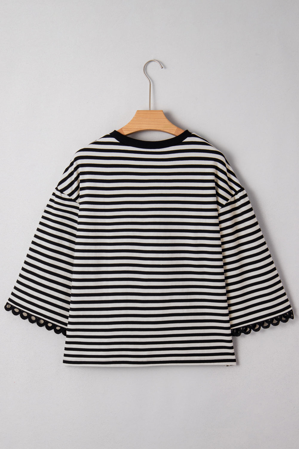 Black Striped Round Neck Contrast Trim Bell Sleeve Top 73239d0c8f72c6c7