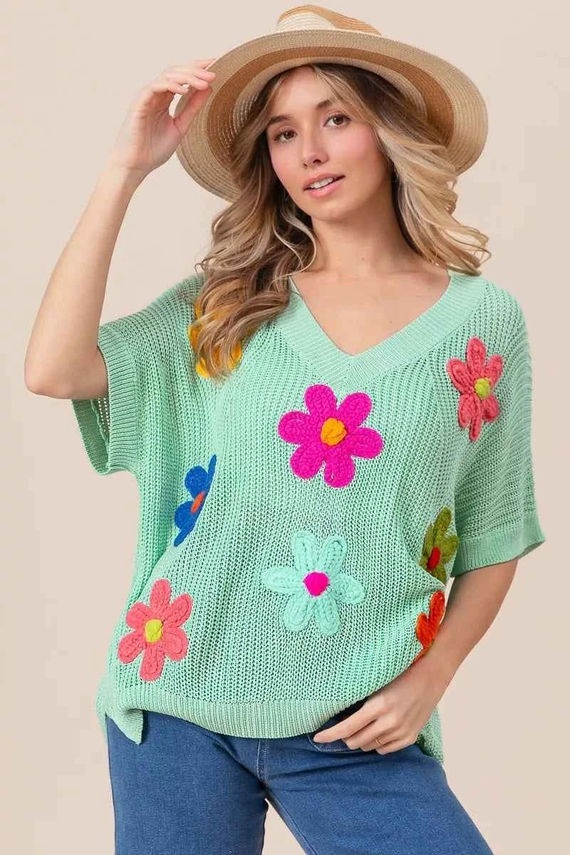 BiBi Flower Patches Dolman Sleeve Lightweight Sweater 73279fa5b33d491484e757a24b27c0f1-Max-Origin