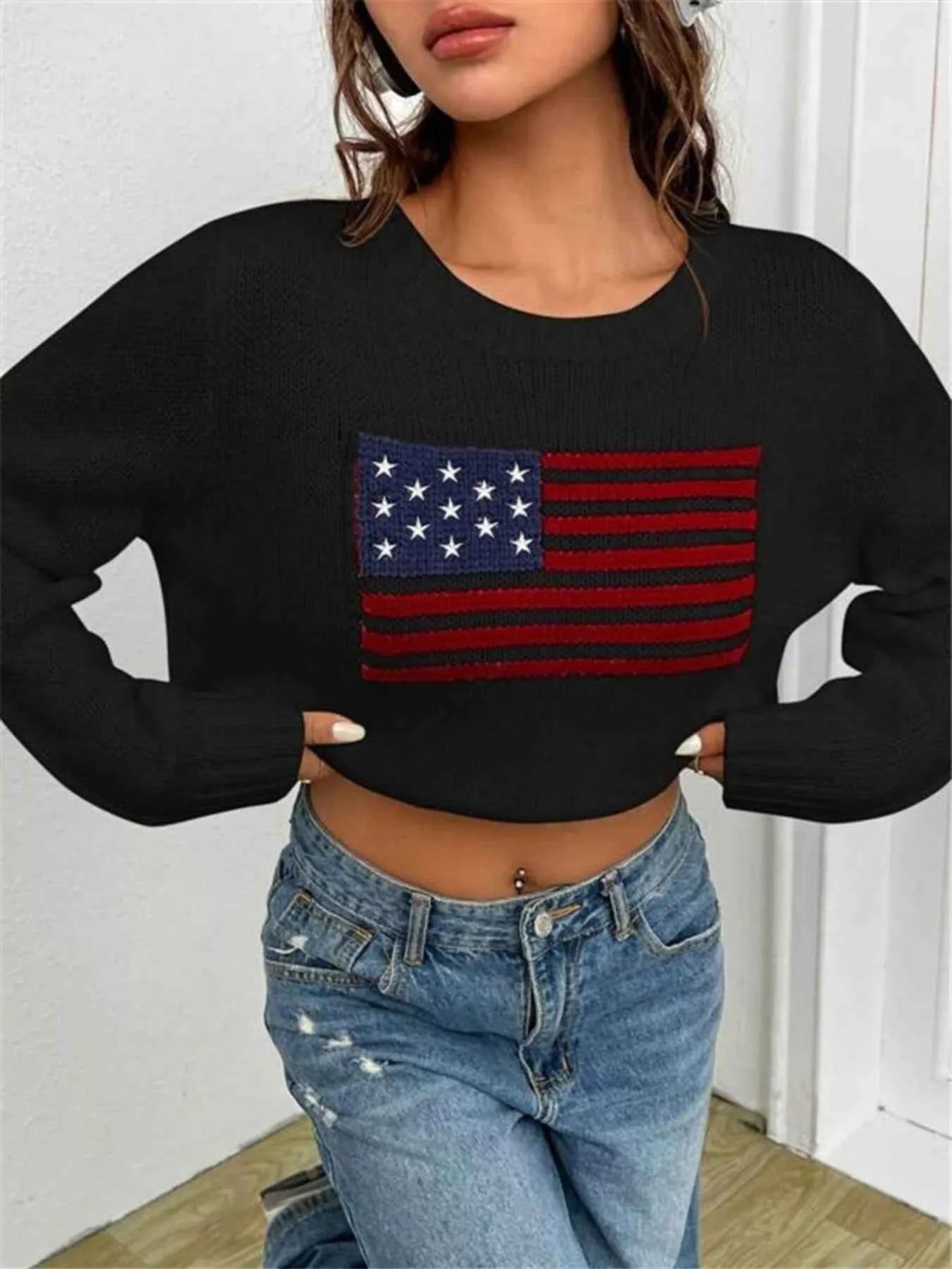 US Flag Round Neck Long Sleeve Sweater 7328746f08cc467b957718f3dd0dded6-Max-Origin