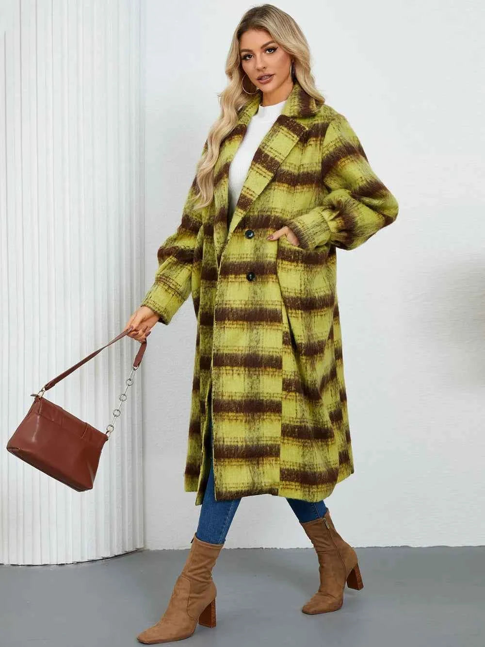 Contrast Double-Breasted Long Sleeve Longline Coat 7329796a-8ef2-4fc7-9337-f6c6dd79e4ed-Max