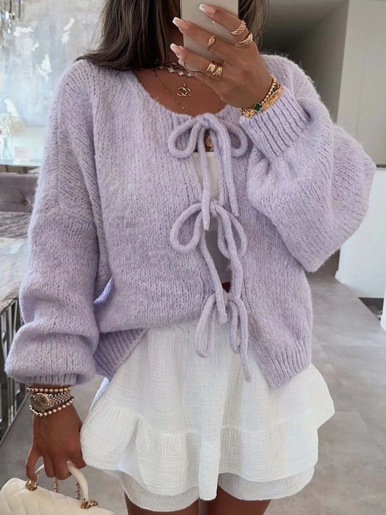 Cozy Bow-Tie Front Knit Cardigan Purple 7332d72a-081d-47b3-a04c-c380835f5ff9-Max-Origin