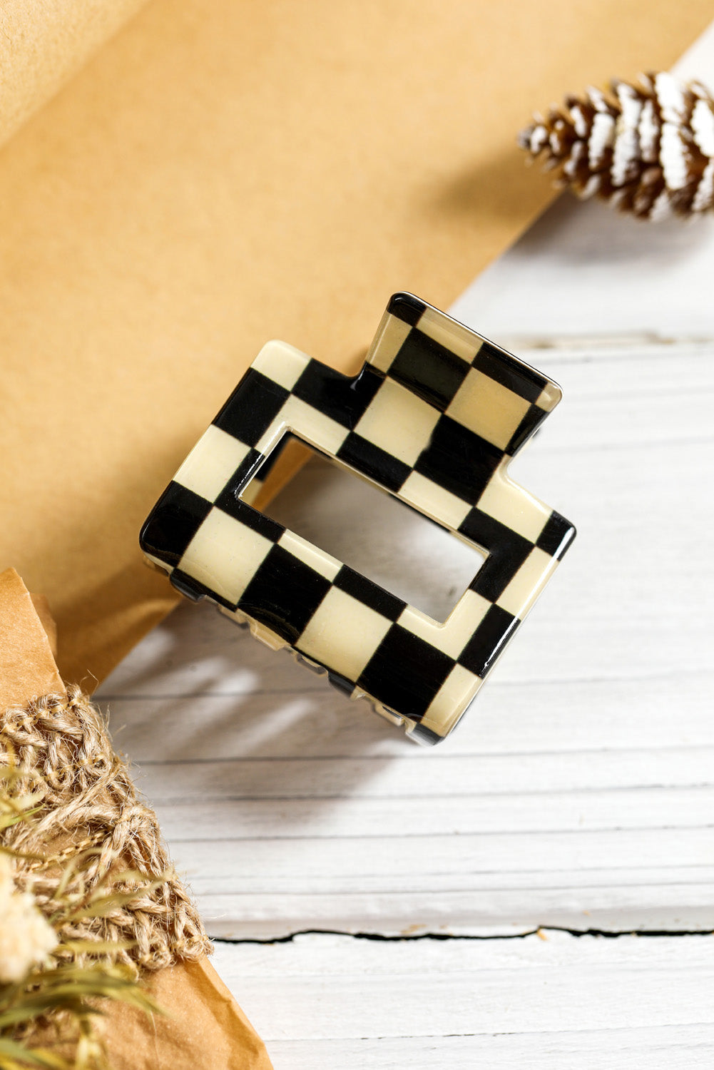 Black Checkerboard Print Hollowed Mini Square Claw Clip 7396e0b434d88c8c