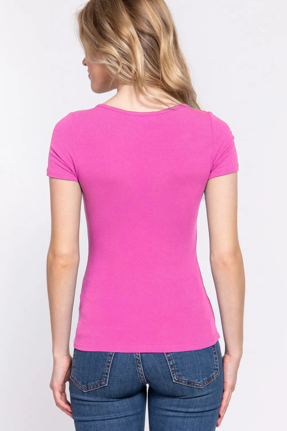 ACTIVE BASIC Lace Up Short Sleeve Rib Knit T-Shirt 73af670c-0e30-4705-a626-dff10b36300a-Max