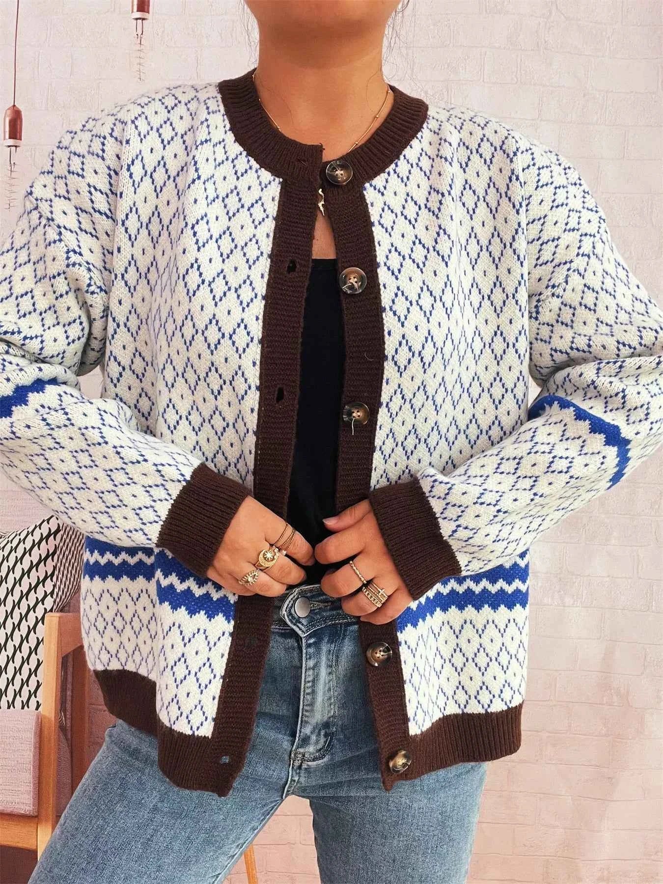 Geometric Pattern Button Up Cardigan 73cec8fe8a574b4787d7453747a27da1-Max-Origin