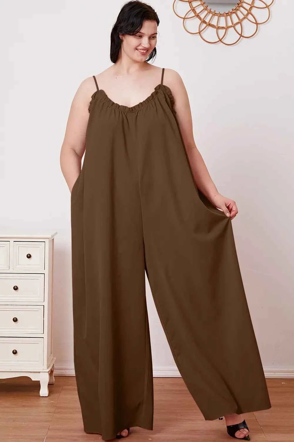 Double Take Full Size Ruffle Trim Tie Back Cami Jumpsuit with Pockets 73f781bd-abf1-4daf-a452-0e48cf3c5e69-Max