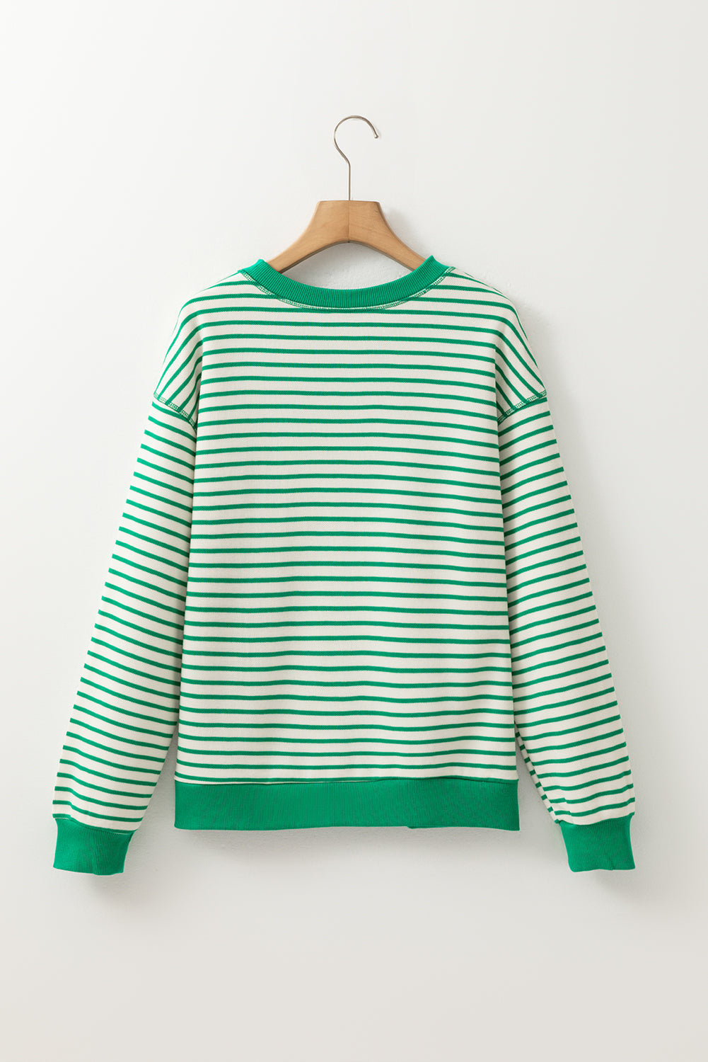 Bright Green Striped Contrast Trim Long Sleeve Top 740121c175308018