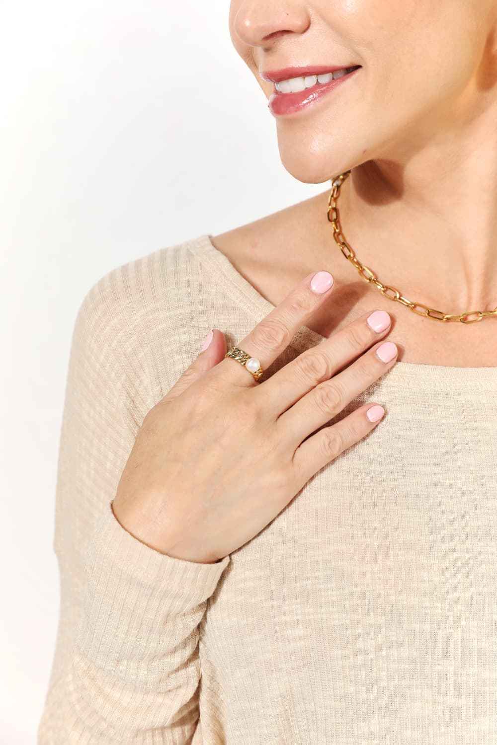 Adored Pearl Stainless Steel Open Ring 7401c2e3f85e4716b40beea84247b501-Max