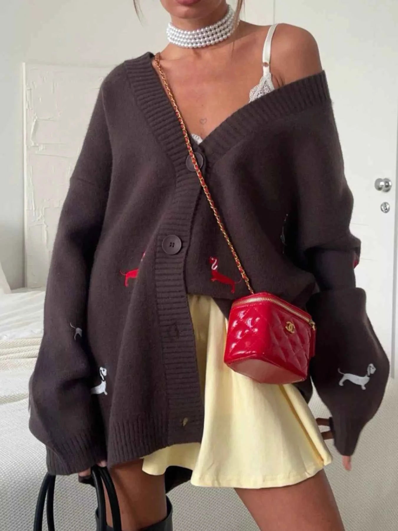 Embroidered Button Up Cardigan Brown 74141500-3407-4e27-87d8-e43ea869cf75-Max-Origin