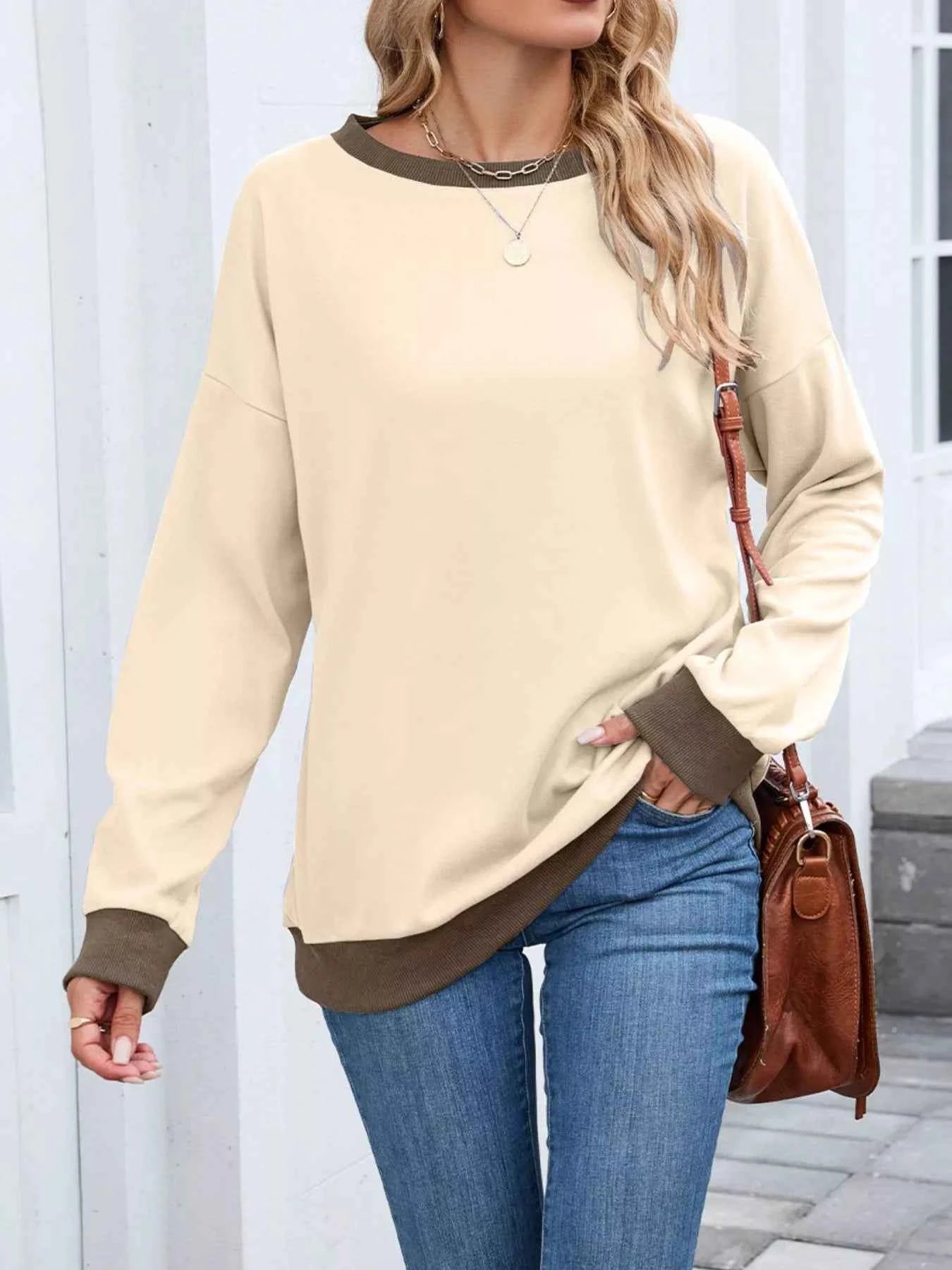Contrast Trim Long Sleeve Sweatshirt 74185167-56ea-4c63-8f3b-8d2b764e52fc-Max-Origin