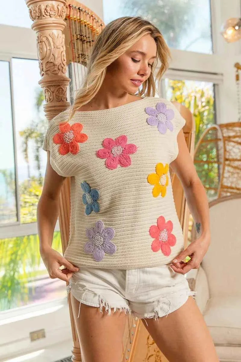 BiBi Multi Jeweled Crochet Flower Patch Sweater Vest 7428b9366c3640aa86ef22c1e20a1ff5-Max-Origin