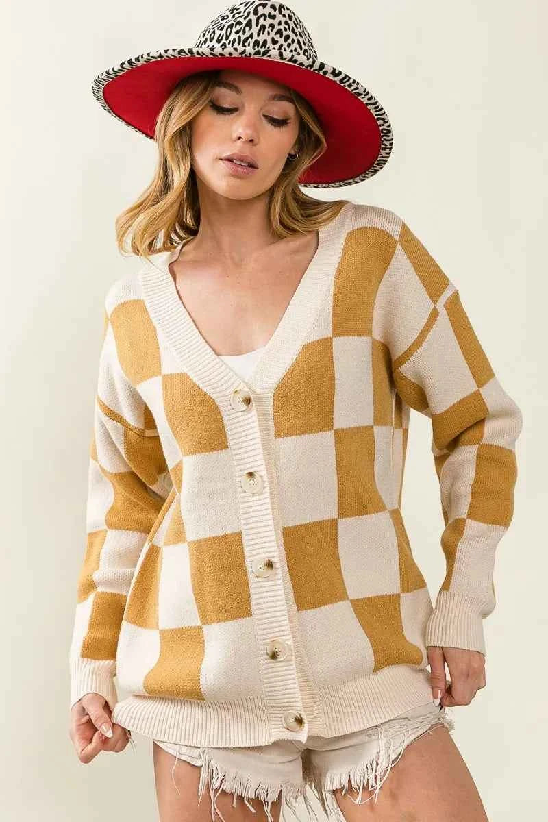 BiBi Checked V-neck Cardigan 7470e34196df406f8ef9dde209cc9c07-Max-Origin