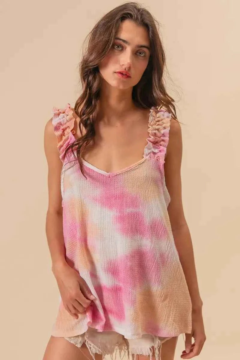 BiBi Tie Dye Printed Textured Woven with Ruffled PEACH PINK 748c9be769964d09a401f626645f0e5c-Max-Origin