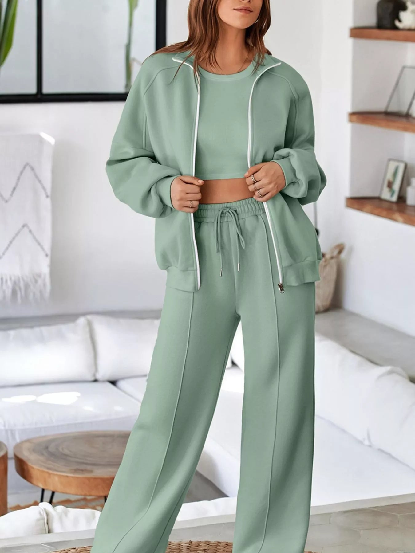 Drop Shoulder Zip Up Jacket and Drawstring Pants Active 2pcs Set Sage 74a4d65a-702e-4fc0-9f23-b988a80abab6-Max-Origin