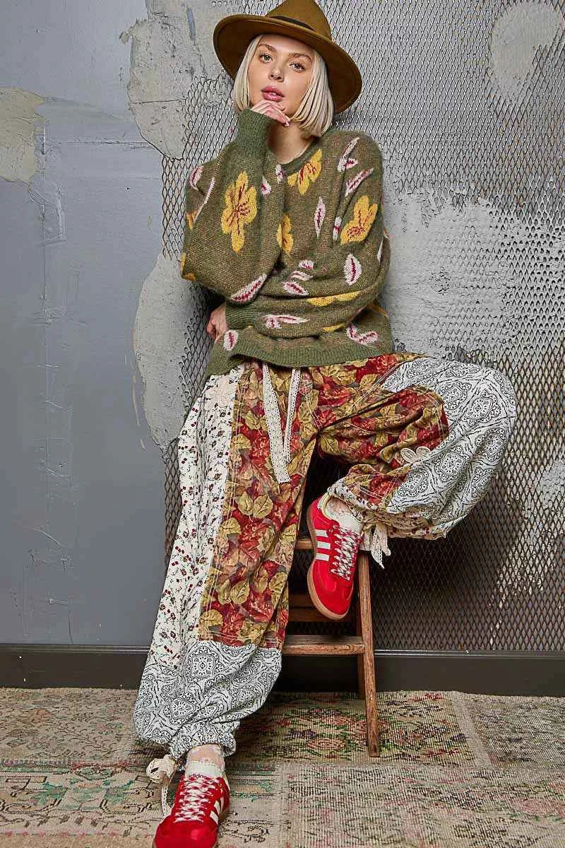 POL Floral Pattern Round Neck Balloon Sleeve Sweater 74ad32e3-60a5-467e-be4f-4f1cdbcead3b-Max-Origin