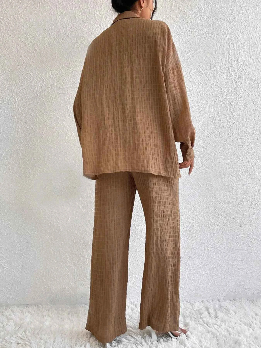 Button Up Long Sleeve Shirt and Pants Set 74cf2ad7943844498b02a87bf292ce24-Max-Origin