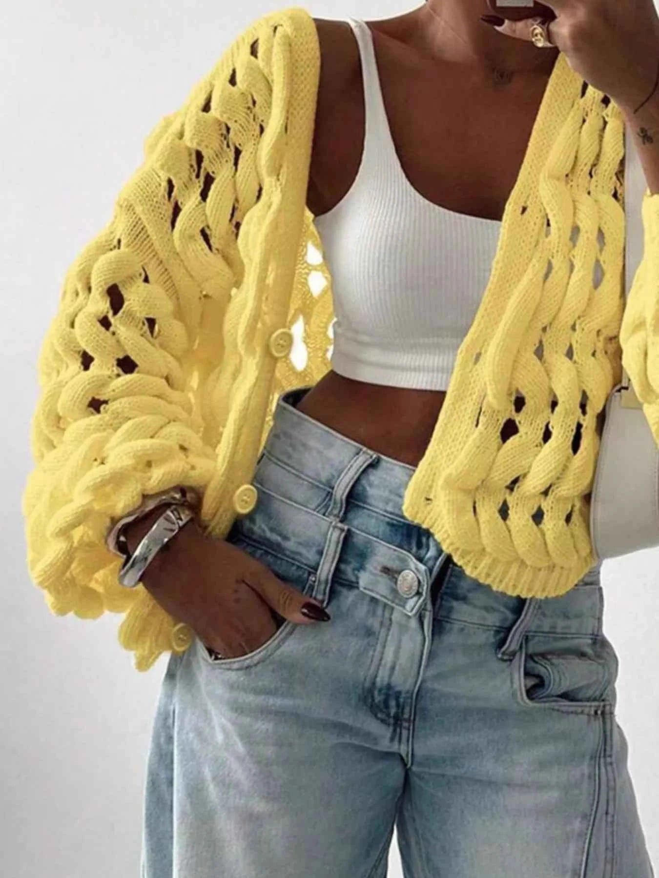 Openwork Button Up V-Neck Cardigan 74e8d4c9-a39a-4b07-a8f8-67f6ee196b29-Max-Origin