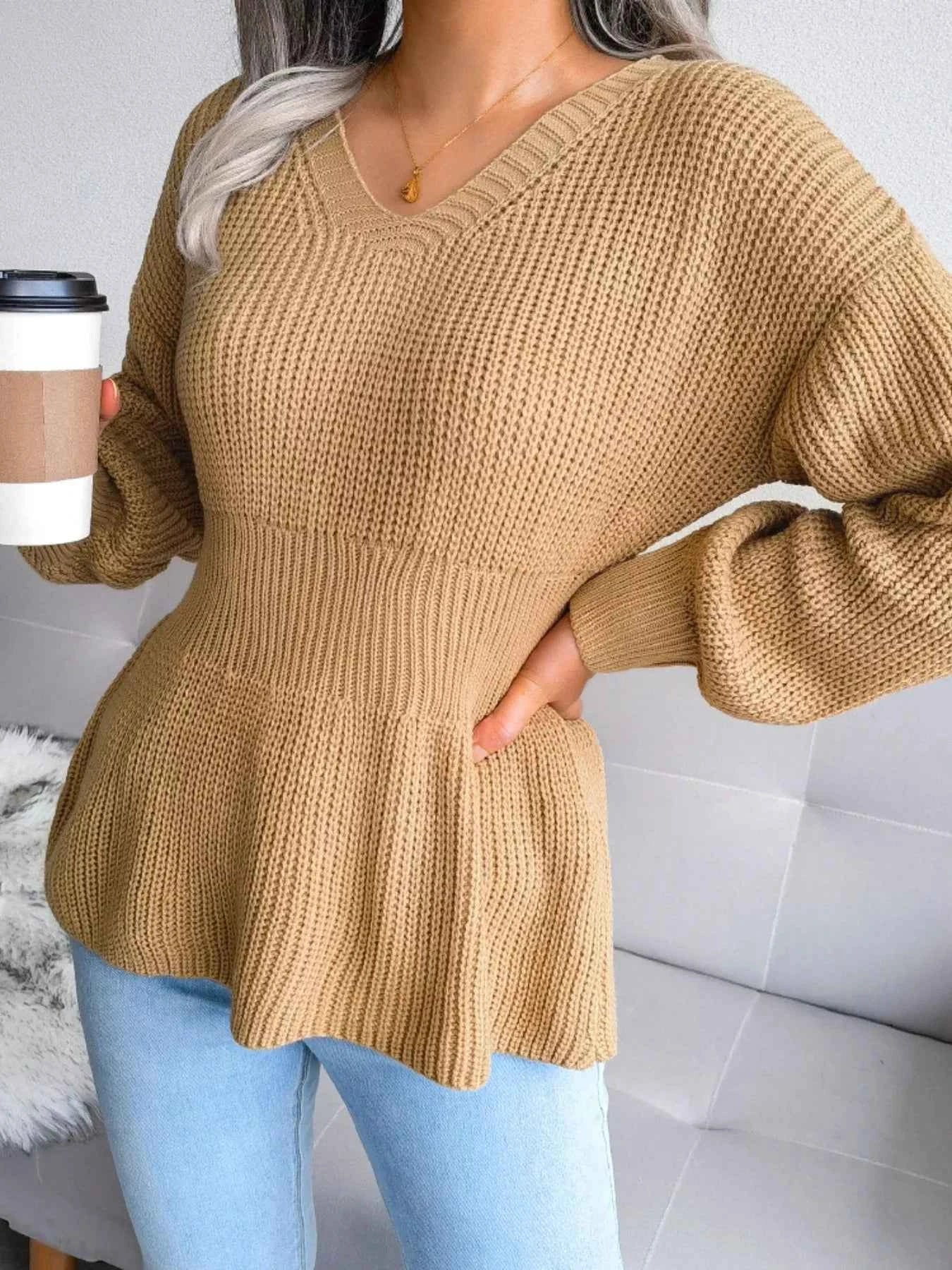 V-Neck Dropped Shoulder Sweater 74e932b8-032b-4e20-979a-8464f89add25-Max-Origin
