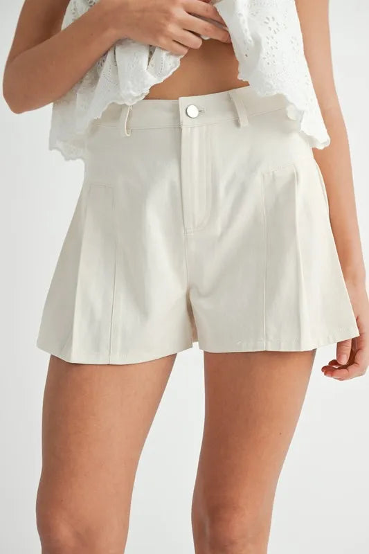 MABLE Pleated High Waist Twill Shorts Ecru 74fa3883809942b69fdf8620cc2be0ce-Max-Origin