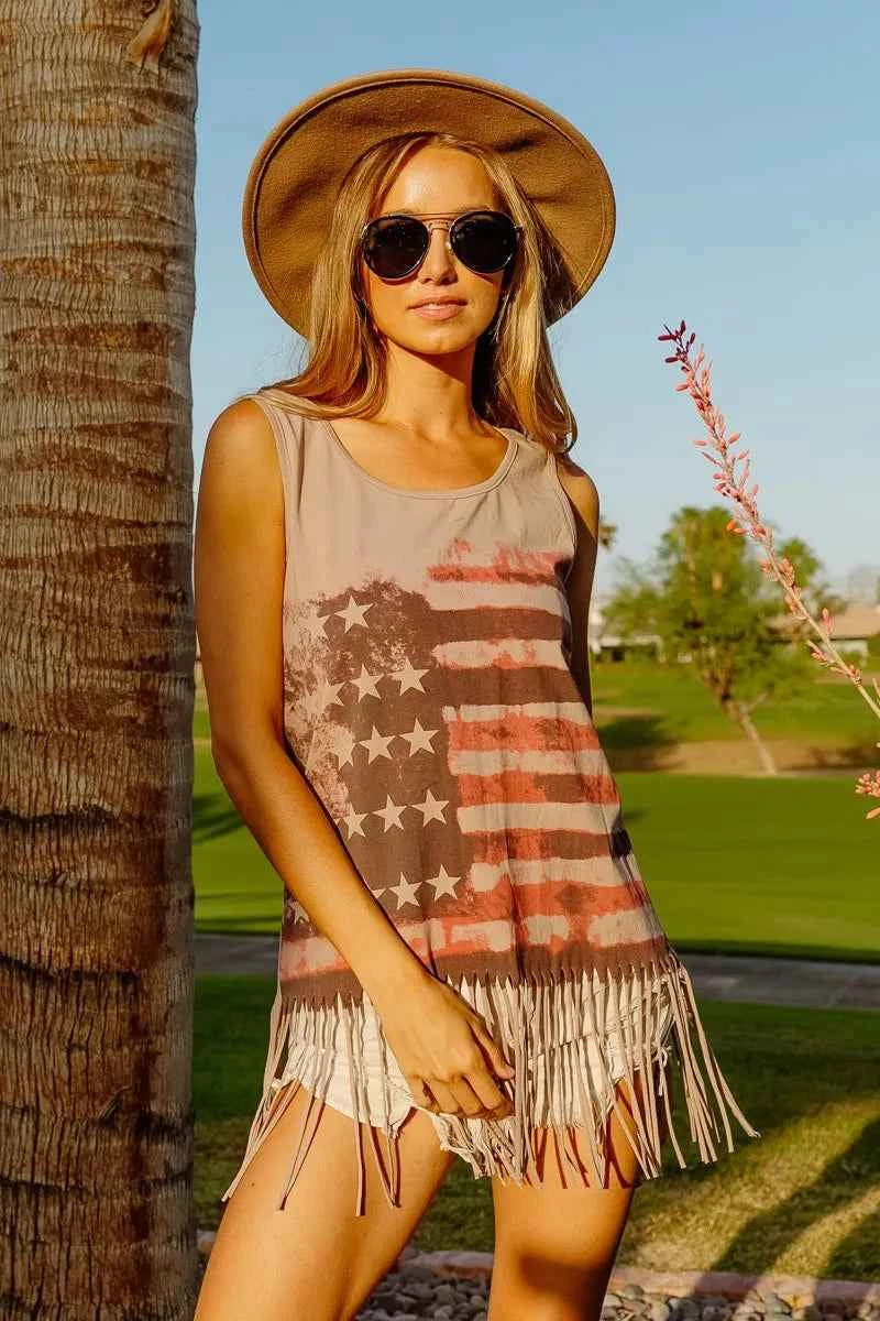 BiBi American Flag Print Knit Sleeveless Top 74fbbd55bd3549289909083c666db8e7-Max-Origin