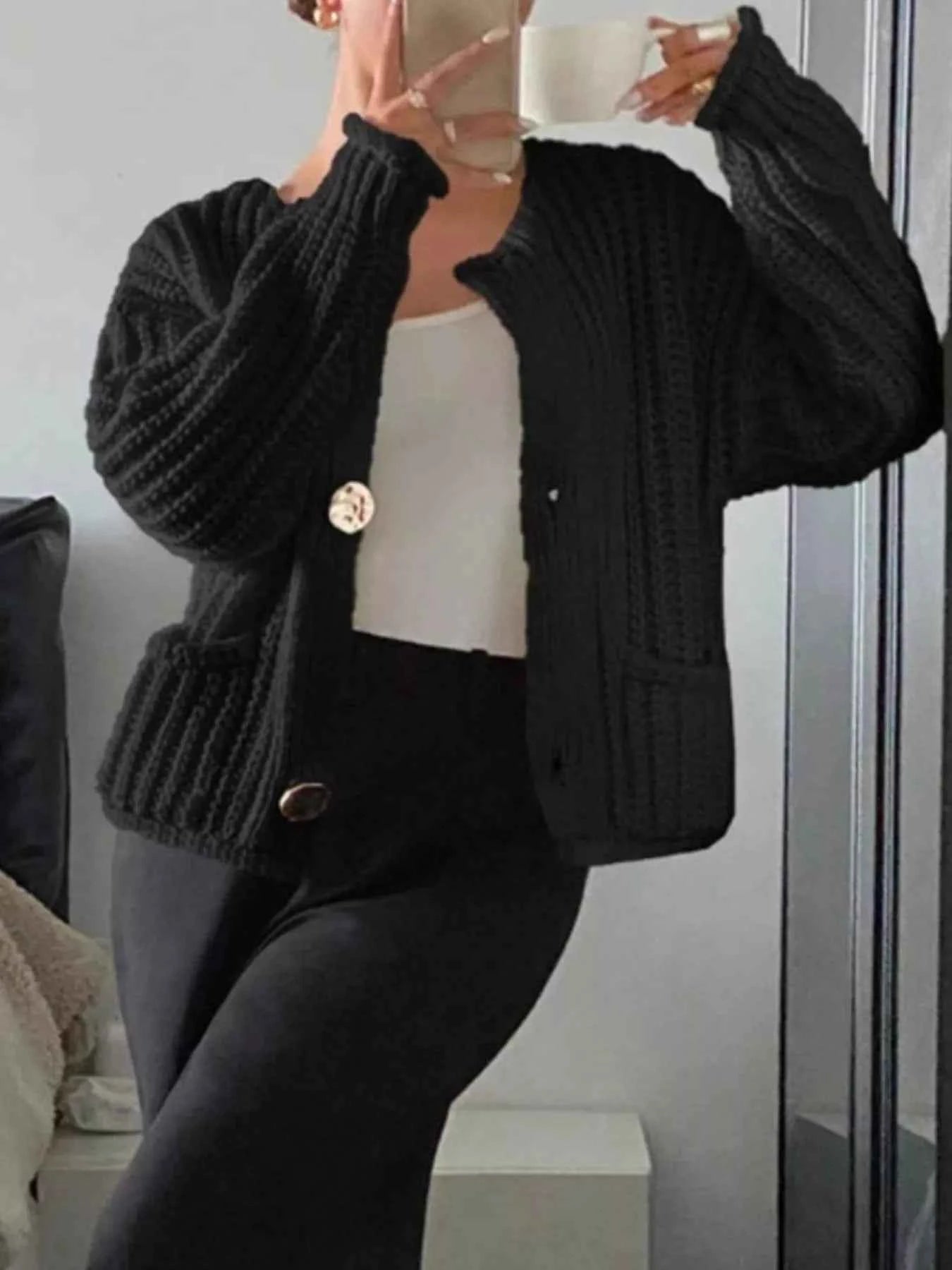 Button Up Dropped Shoulder Cardigan Black 750a5164-46b2-44b4-89a0-1df9e86d7dfc-Max-Origin