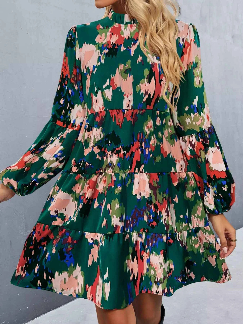 Printed Balloon Sleeve Mini Dress 750da874-3d92-4734-a389-69c823821b69-Max-Origin