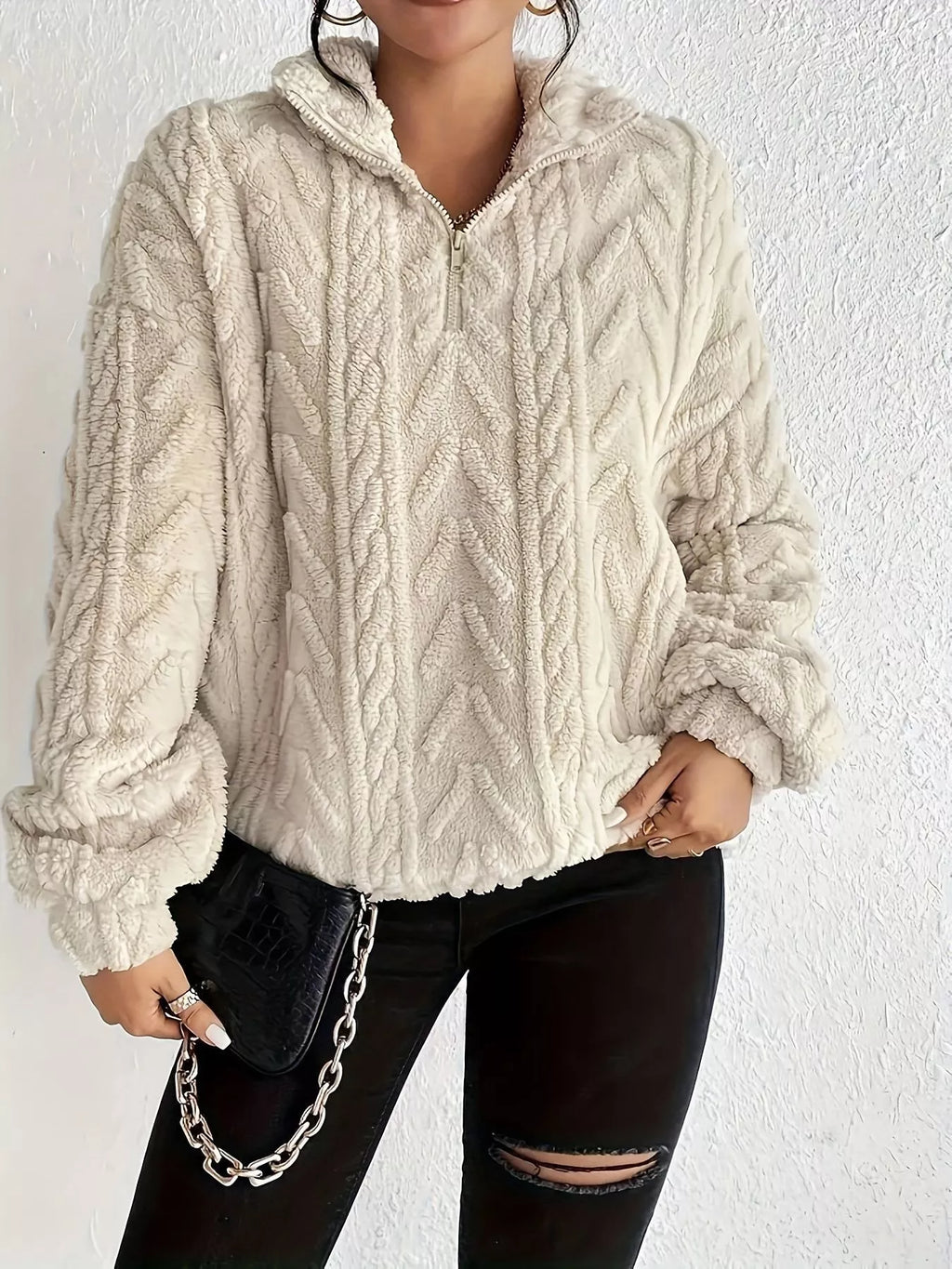 Quarter Zip Dropped Shoulder Sherpa Sweatshirt 7536e84b4f5346fb9efcd68978ef6e36-Max-Origin