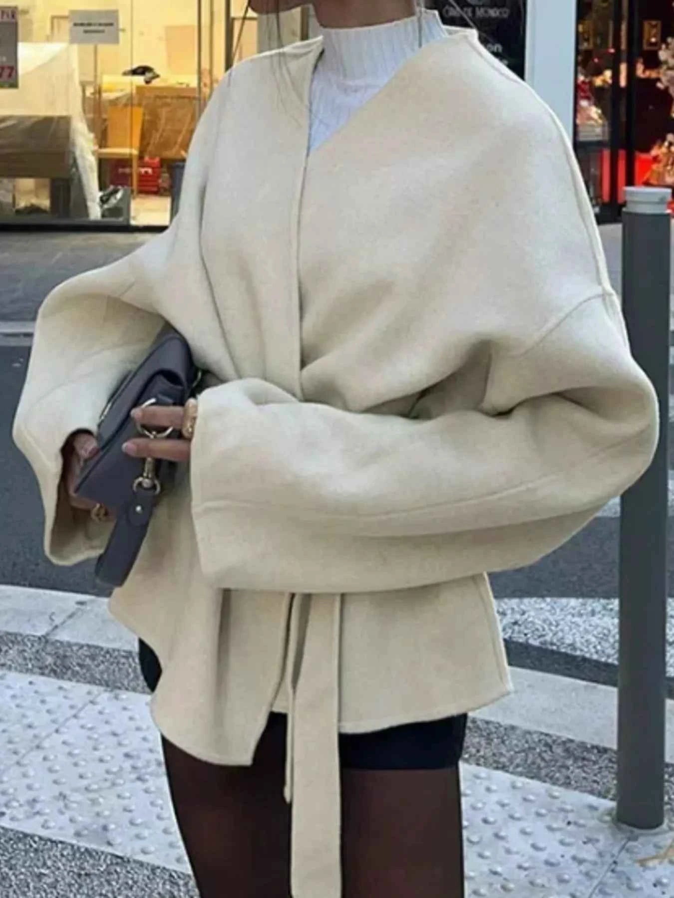 Surplice Tie Waist Dropped Shoulder Outerwear 753bf64207314e46a3554027d5f68deb-Max-Origin