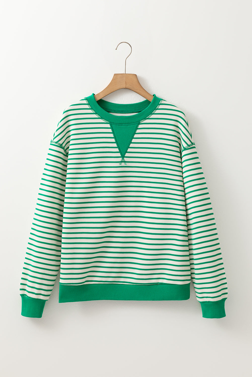 Bright Green Striped Contrast Trim Long Sleeve Top 7541a1fc51cd1c72