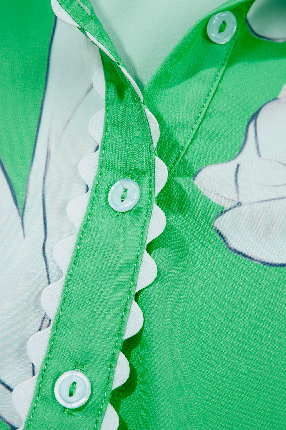 Rose Floral Print Ric Rac Trim Puff Sleeve Button Up Shirt 757cd011cb9804d8