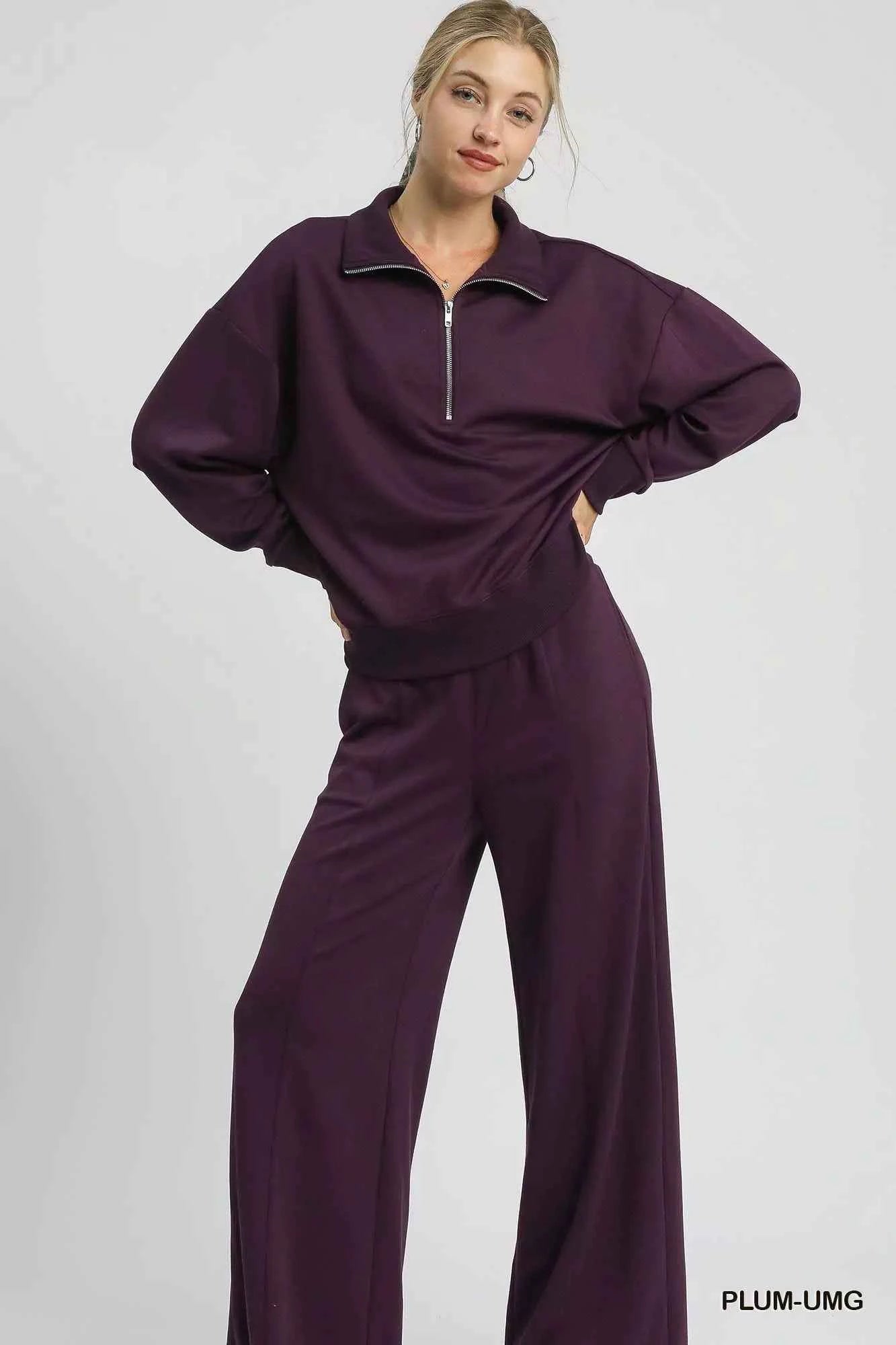 Umgee Half Zip Drop Shoulder Sweatshirt 759785fc-c9bf-4161-aebf-1050c1354da1-Max-Origin