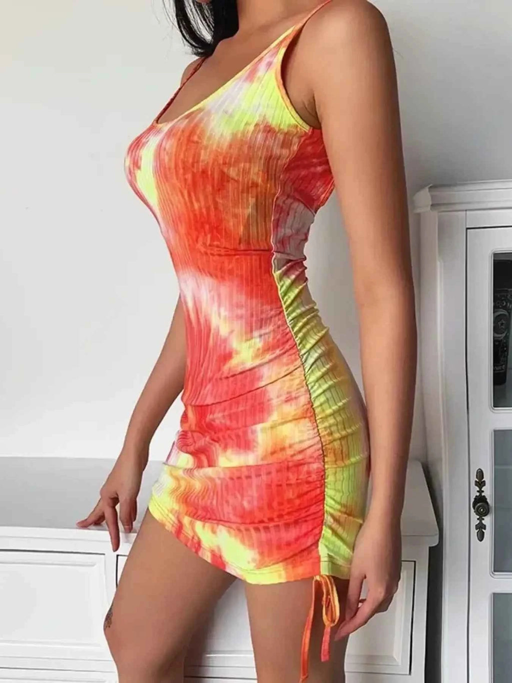 Tie-Dye Ribbed Mini Dress with Side Drawstring 75abf020891944bcb177886afccc771d-Max-Origin