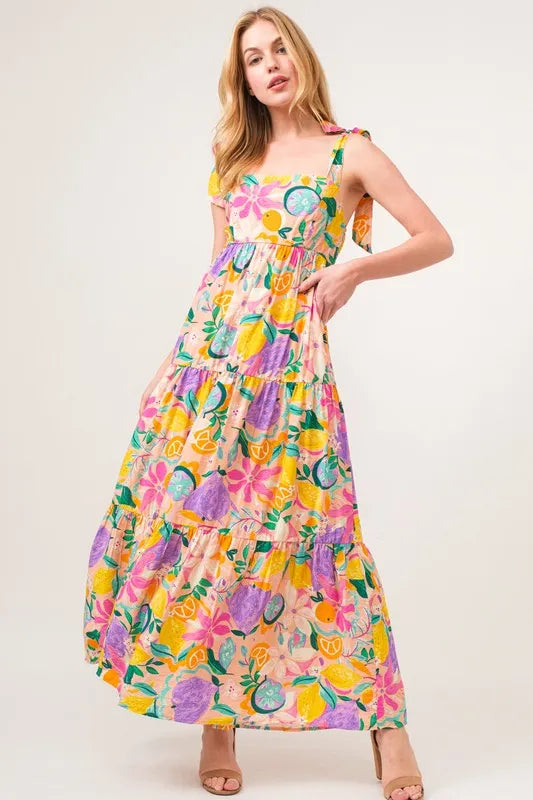 And The Why Shoulder Strap Tropical Fruit Printed Tiered Maxi Dress MULTI 75c4953bfdce424d9480efe68897a5e7-Max-Origin