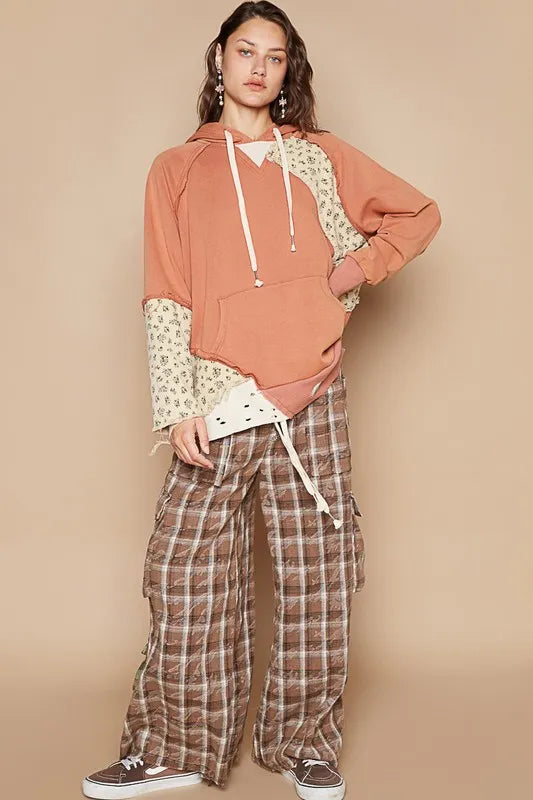 POL Floral Patchwork Distressed Drawstring Hoodie 75e0c913-8aa9-4eec-a8a5-50f2924c83a5-Max