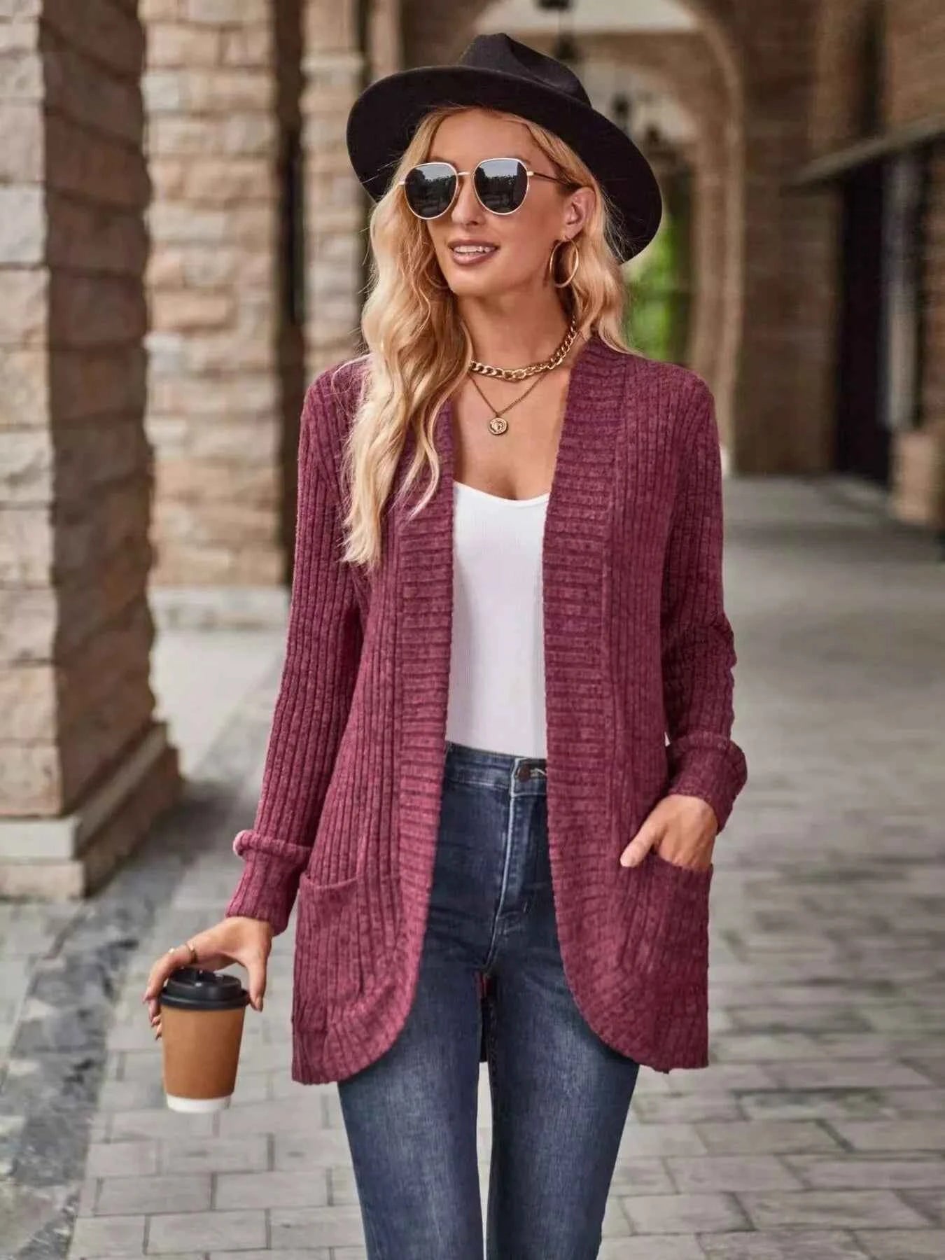 Open Front Ribbed Knit Cardigan Burgundy 75ecd425e7294d20844b54951cd5ec5c-Max-Origin