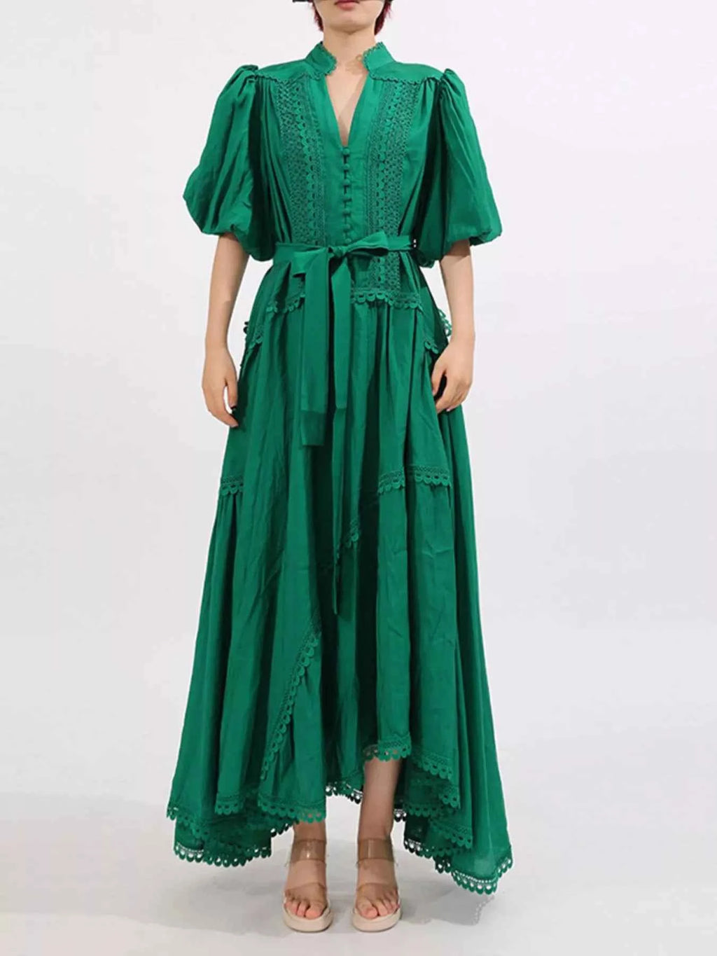 Lace Detail Notched Puff Sleeve Maxi Dress 75f758ec-b264-48da-92d4-cb04f0e3e157-Max-Origin